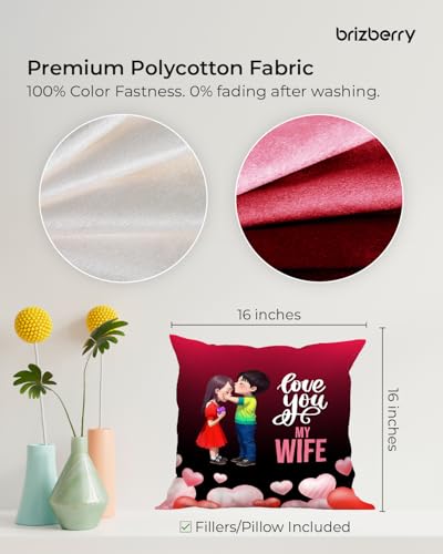 Image of Brizberry Pillow Cushion Gift for Valentine's Day Anniversary Engagement Birthday for Wife Love Romantic Couple Gift with Cushion Filler (16 inch x 16 inch) (Design 11)