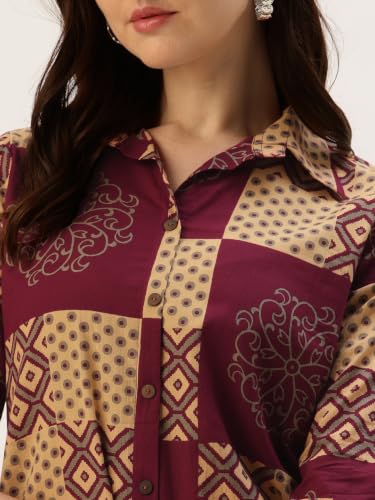 Image of feranoid Classic Collared Cotton Shirt with 3 /4 Sleeve for a Timeless Casual Look