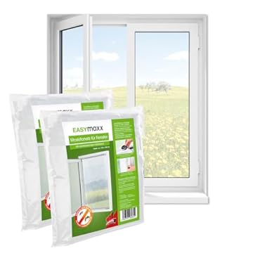 EASYmaxx Zanzariera per finestre con Cinghia con gancio e anello | Zanzariera tagliabile fino a 150 x 130 cm | Facile installazione - senza forare e avvitare | Cinghia gancio autoadesivo [2 Pezzi]