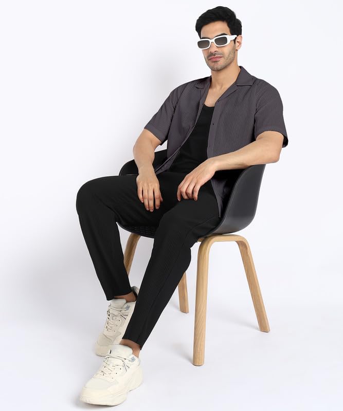 Image of MiraMichi Stylish Men's Regular Fit Half-Sleeve Corduroy Striped Casual Shirt - Perfect