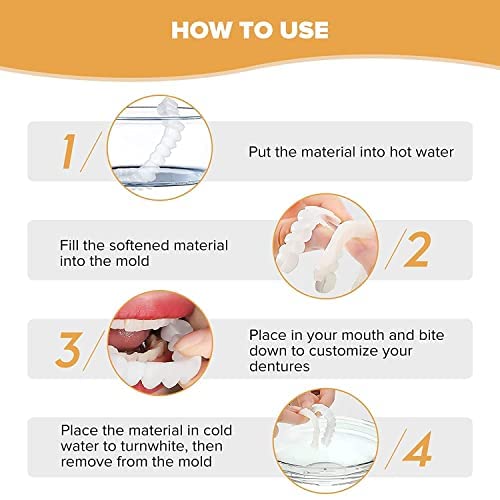 Jasinber Fake Teeth,2 PCS Veneers Dentures Socket for Women and Men,Veneers for Temporary Tooth Repair Upper and Lower Jaw, Protect Your Teeth and Regain Confident Smile, Bright White-2