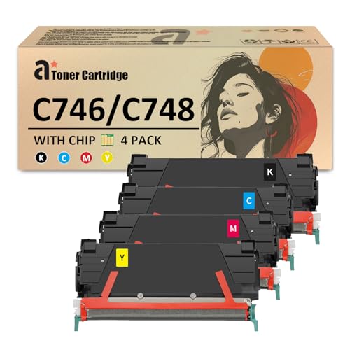 C746 Toner Cartridges Replaces for Lexmark C746 C748 C746A1KG C746A1CG C746A1MG C746A1YG Toner Cartridge High Yield Work for Lexmark C746 C748 C746n C746dn Printers -  SDFASA, SDFASA0017123-us