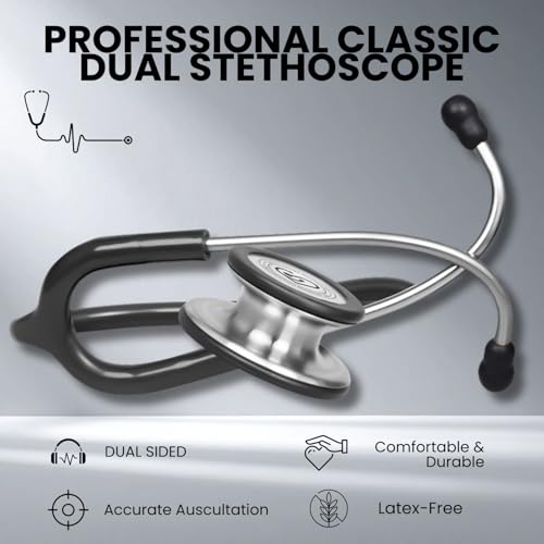 Image of MaiWieel-Classic Monitoring Stethoscope Professional Dual Head Black Stethoscopes For Nurse,Doctor,Vet,Home Medical,EMT,Double-Sided Stainless Chestpiece,Flexible Tubing & Soft Sealing Eartips(Black)