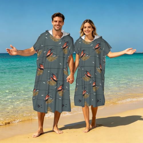 Poncho à capuche imprimé hirondelle en graphite pour adulte - 8