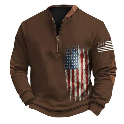 American Flag Sweatshirt Men Vintage Usa Sweatshirt Long Sleeve V Neck Patriotic Shirts Outdoor Western Wear
