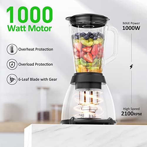 Countertop Blender, 1000W Professional Kitchen Blender For Shakes And Smoothies High Speed Ice Blender Frozen Drinks 48 Oz Glass Jar (Black) #TOP1