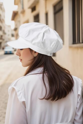 BEYLRZID Women’s Newsboy Cap Summer Beret Cap- 100% Cotton 8 Panels Vintage Cabbie Hat- Octagonal Visor Cap for Women Girls Ladies Gift White
