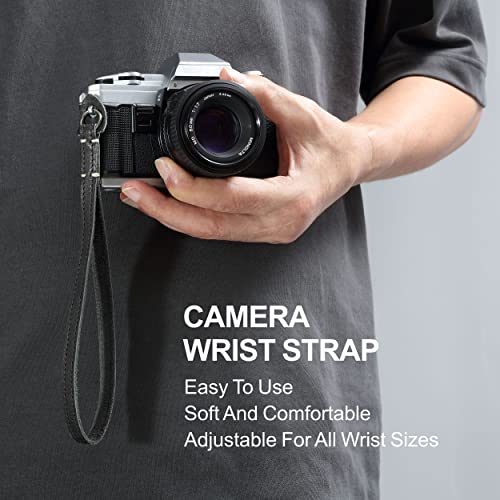 Padwa Black Genuine Leather Camera Strap And Camera Hand Wrist Strap Set - Full Grain Cowhide, Soft And Comfortable, Minimalist Camera Straps For Photographers Gift #TOP7