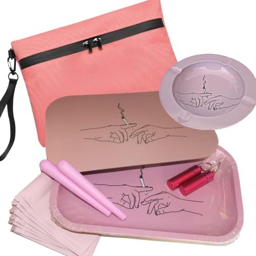 UkGlass Large Pink Metal Rolling Tray with Magnetic Lid - The Ultimate Tray Kit to Keep Your Smoking Accessories Safe (Large Rolling Tray with Lid)