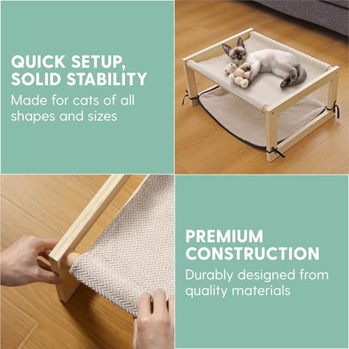 The Cat Ladies Cama de rede 2 em 1 para gatos – Beliches elevados de madeira para gatos internos – C