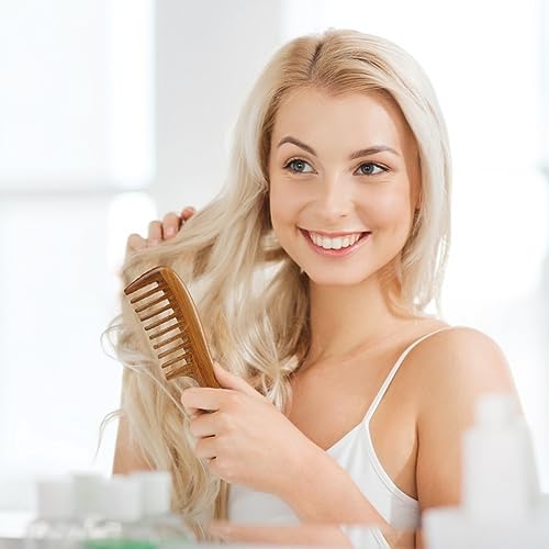 Kamm aus grünem Sandelholz, breite Zahnung, kein statischer handgefertigter Kamm, hochwertiger Holzlockenkamm (breiter Zahn)