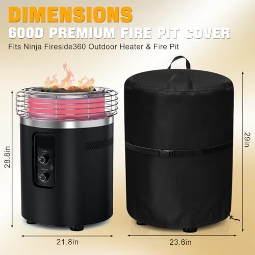 Cover for Ninja Fireside 360 Outdoor Fire Pit & Patio Heater, 600D Waterproof Oxford with PU Backing, UV & Tear Resistant, Windproof Cover Fits Round Firepit up to 24"D x 29"H, Easy Clean & Install