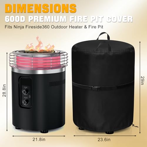 Cover for Ninja Fireside 360 Outdoor Fire Pit & Patio Heater, 600D Waterproof Oxford with PU Backing, UV & Tear Resistant, Windproof Cover Fits Round Firepit up to 24"D x 29"H, Easy Clean & Install