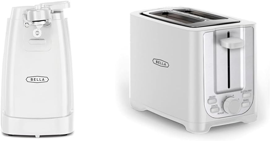 BELLA Electric Can Opener and Knife Sharpener, Multifunctional Jar and Bottle Opener & 2 Slice Toaster with Auto Shut Off - Extra Wide Slots & Removable Crumb Tray