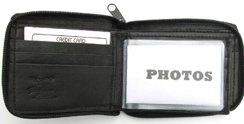 Dangerous Threads Mens Black Leather Wallet Lamb Zippered Bifold 7822