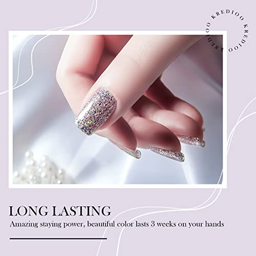 UV Gel Nagellack Kredioo Gel Nagellack Set, 6 Stück Shellac Nagellack Rosa Weiß Glitzer Nagelgel Farben, UV Gel… – Bild 6