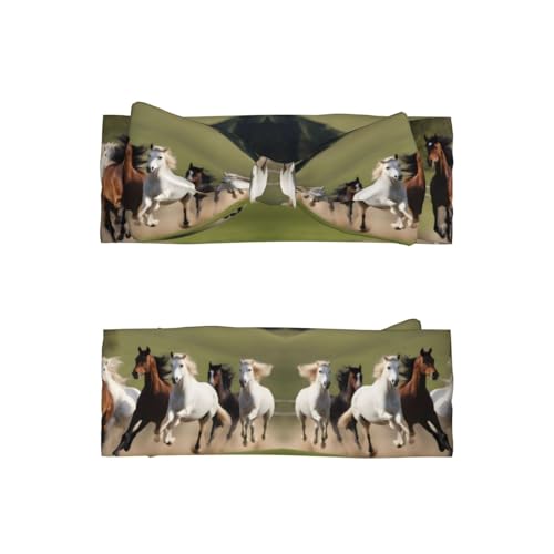 Horses at the gallop Picture Baby Bow Headband Stretchy and Soft for Newborns, Infants, Toddlers, and Kids Girls2