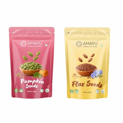 Image of AMAYU Healthy Seeds Combo Pack | Nutrient-Rich Superfoods for Daily Wellness | High in Fiber, Protein & Omega-3 | Premium Natural Seeds for Everyday Nutrition | 200g Each (Pumpkin & Flax seeds)