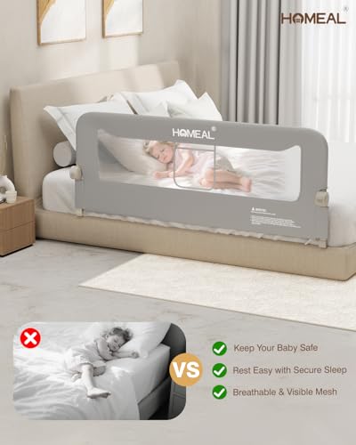 HOMEAL Bed Rail for Toddlers - 59\"x24\" Foldable Toddler Bed Rails for King, Queen, Twin, Full, Double Bed - Breathable Guard Rail for Toddlers with U-Shape Base, Grey, 1 Pack - Thumbnail 7