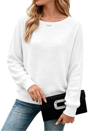 Ryhula Pullover Damen Herbst Winter Strickpullover Elegant Basic Sweatshirt | Langarmshirt, leicht & elastisch, Rundhals, strukturierte Oberfläche mit Rippdetails, überschnittene S