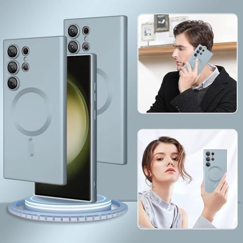 Image of DIZORO Samsung S25 Ultra Case, Compatible with Mag Safe, Matte Luxury Metallic Luster Flexible TPU Wireless Charging Shockproof Case with Camera Protector (New Sierra Blue.)