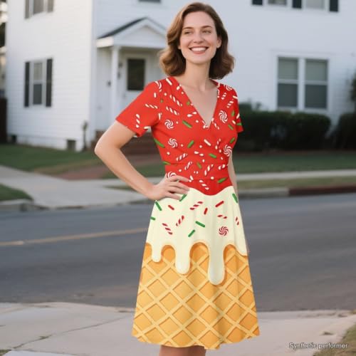 Image of Women's Summer Dresses Short Sleeve Formal Dresses with Pockets | Lightweight polyester fabric delivers cool airflow during hot summer outdoor activities