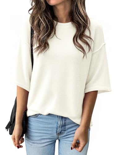 Cicy Bell Womens Oversized Sweaters 3/4 Sleeve Summer Casual Knitted Tops Crewneck Lightweight Loose Pullover Blouses