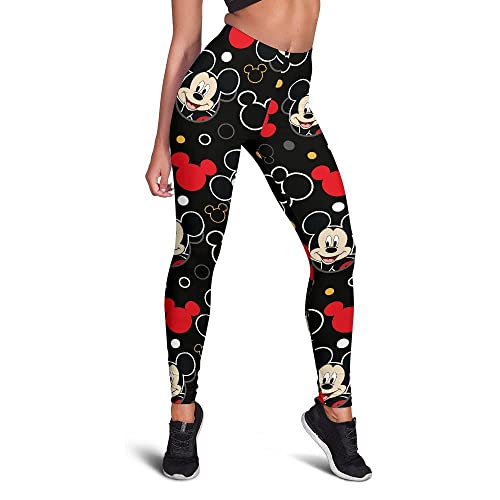 MULINSEN Women's Fashion Leggings Cartoon Print High Waist Elastic Push Up Ankle Length Fitness Yoga Pants M Black