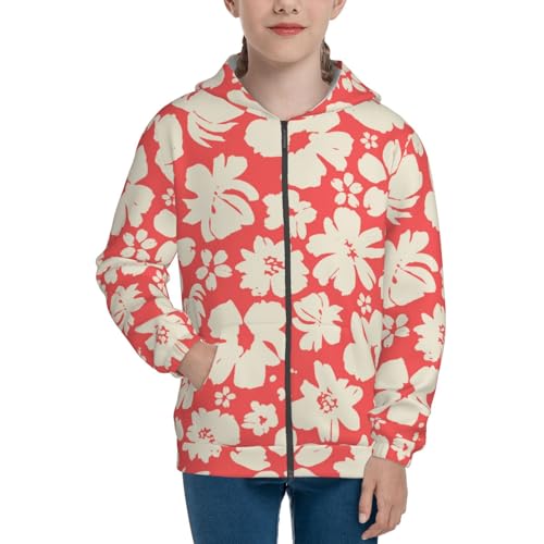 Beige Flowers Kid Hoodies Boys Zip Up Sweatshirts Girls Pullover with Pocket3