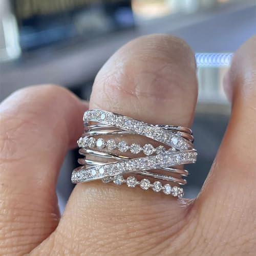 White Gold Plated White Cubic Zirconia Cross Engagement Rings Wedding Bridal Band Promise Rings Evening Parties Anniversary Valentine's Day Gifts Eternity Bands for Women
