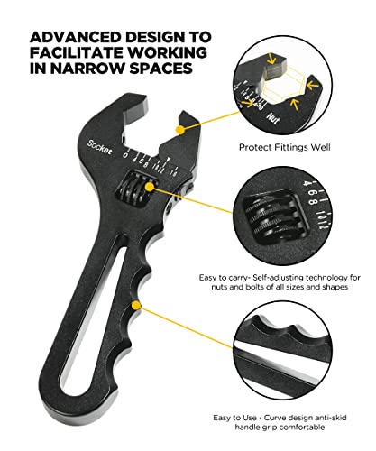 Aociska Lightweight Aluminum Adjustable Spanner Wrench,Tubing Wrench,Adjustable Range 3An-16An Hose Fitting Wrench Spanner For Vehicle Modification (Black) #TOP5