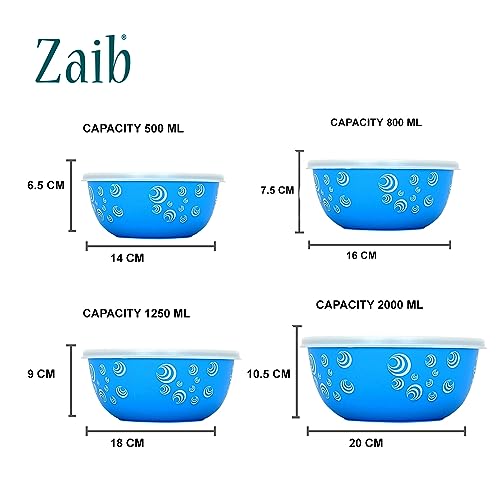 Image of Microwave Safe Stainless Steel Food Storage Container with Lid | Euro Mixing Bowl Set for Kitchen | 500ml, 800ml, 1250ml, 2000 ml | Pack of 4 | Leak-Proof (Blue Spiral 4)