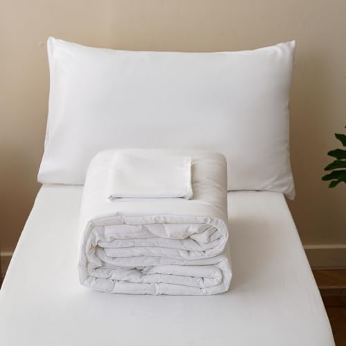 Image of Wellboo Solid White Toddler Bedding Sets for Girls Boys Plain Color 4 Pieces Soft Crib Bed Set Including Comforter, Sheets and Pillowcase Kids Soft All White Solid Color Quilt Warm