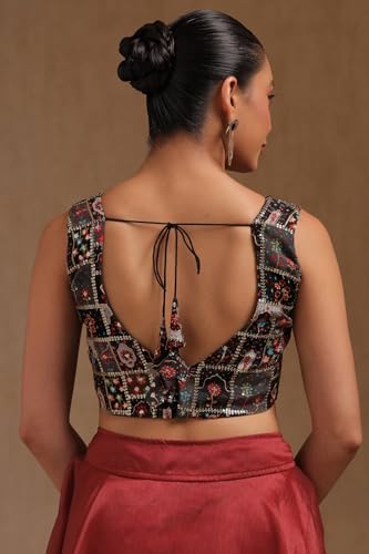 Image of Soch Womens Georgette Floral Print Padded Blouse with Zari