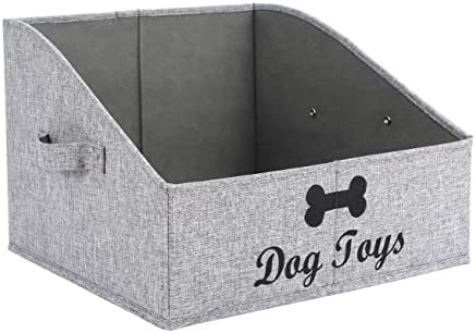 Geyecete Large dog toy bin dog toy box storage box - Foldable Fabric Trapezoid Organizer Boxes with Handle, Collapsible Basket for Dog Toys (Gray-DOG)