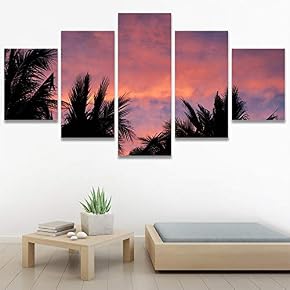 SIGNWIN 5 Panel Canvas Wall Art Palm Tree...