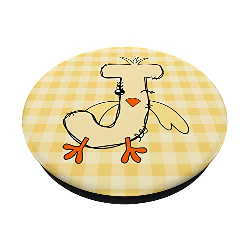 Easter Yellow Gingham Chick Initial J Letter Name Plaid Egg PopSockets Swappable PopGrip, Black - Image 2