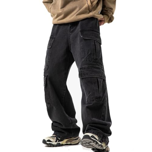 Farm4Far Unisex Cargo Wide Leg Elastic Waistband Washed Loose Baggy Pants Jeans3