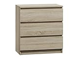 hemnes kommode aufsatz Gleitschienen Kommode mit 3 Schubladen Malwa M3, Anrichte, Diele, Flur, Highboard, Mehrzweckschrank, Sideboard, Wohnzimmer, Esszimmer (Sonoma Eiche)