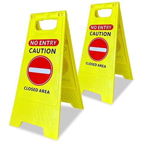No Entry Sign 2 Pack Yellow Commercial Street Closed Area Signs Bilingual Warning Signs Collapsible Two-Sided Caution No Entry Sign Fit Indoor and Outdoor Standing Floor Sign Cover