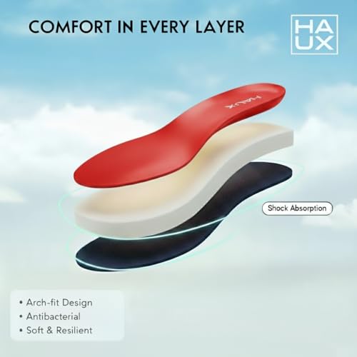 Image of HAUX Comfort+ Memory Foam Insoles for Men | Soft Cushion Shoe Insole for Daily Use, Walking, Running, Sports & All-Day Standing Comfort (Red (Pack of 1), UK-10)