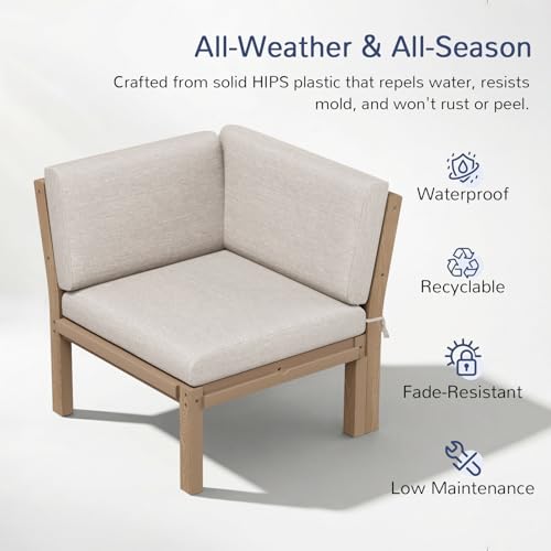 Stoog Modular Corner Unit - Waterproof Connector for L-Shaped & U-Shaped Outdoor Sectional Sofas, Teak