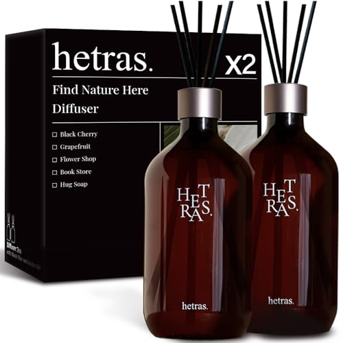hetras Premium Reed Diffuser Set 16.9 fl.oz. 2 Pack | Hotel Wood - Luxurious Forest Scent | Long-Lasting Luxury Fragrance with 10 Reed Sticks for Home & Office | Gifts for Loved One