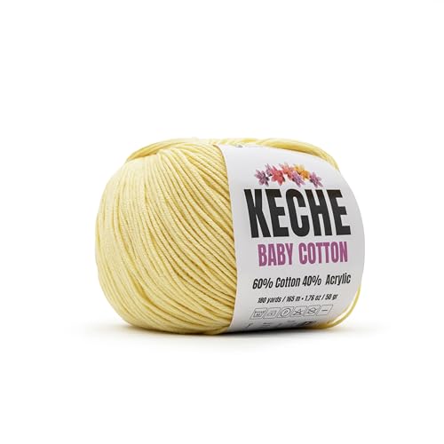 Image of Keche Baby Cotton, 60% Cotton 40% Acrylic Yarn, Soft Cotton Yarn for Crochet and Knitting, Amigurumi Yarn 1 Skein /Ball 1.76 Oz (50g) / 180 Yrds (165m) - Pastel Yellow