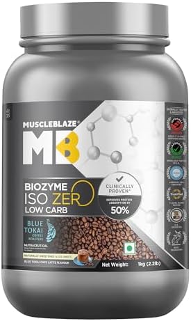 MuscleBlaze Biozyme Iso-Zero Whey Protein Isolate Powder, 1kg (2.2lbs)