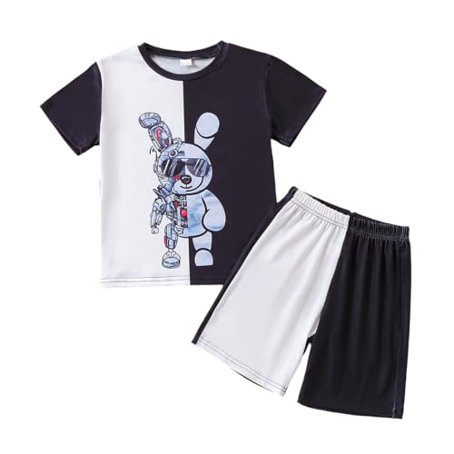 Image of KIDLAGA Kids Toddler Boy Clothes Outfits Bear Print Tee + Plaid Shorts 2 Pieces Summer Shorts Set