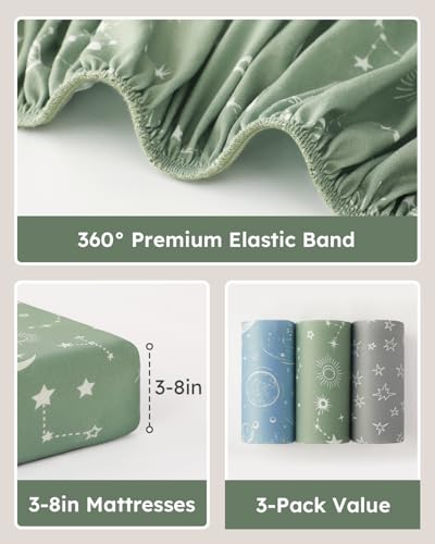 Drap-housse bébé constellation vert et gris pour des nuits douces et étoilées