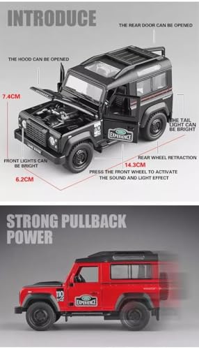Image of 1:32 Land Rover Defender SUV 110 - Black Alloy Diecast Pullback Metal Car Toy with Sound Light & Opening Doors - Great Gift Toy for Kids