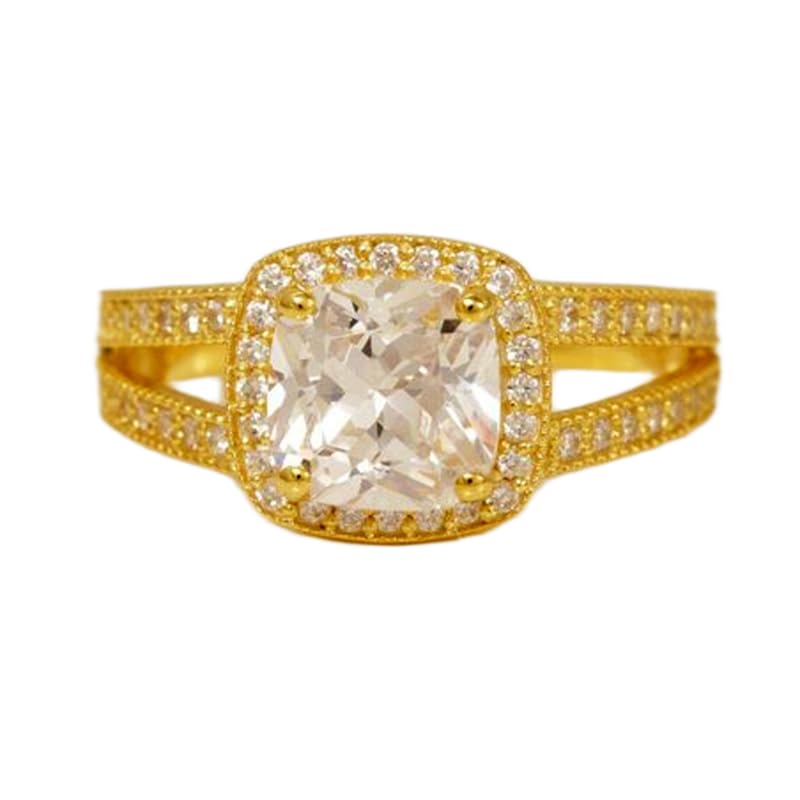 Demi-alliance en argent sterling 925 plaqué or avec halo scintillant
