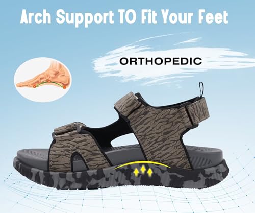 Image of KuaiLu Mens Leather Hiking Sandals with Orthopedic Arch Support Footbed | Sport Recovery Athletic Waliking Sandals For Man Outdoor Summer Casual Thick Cushion Beach Water Fisherman Sandal Size 7-15